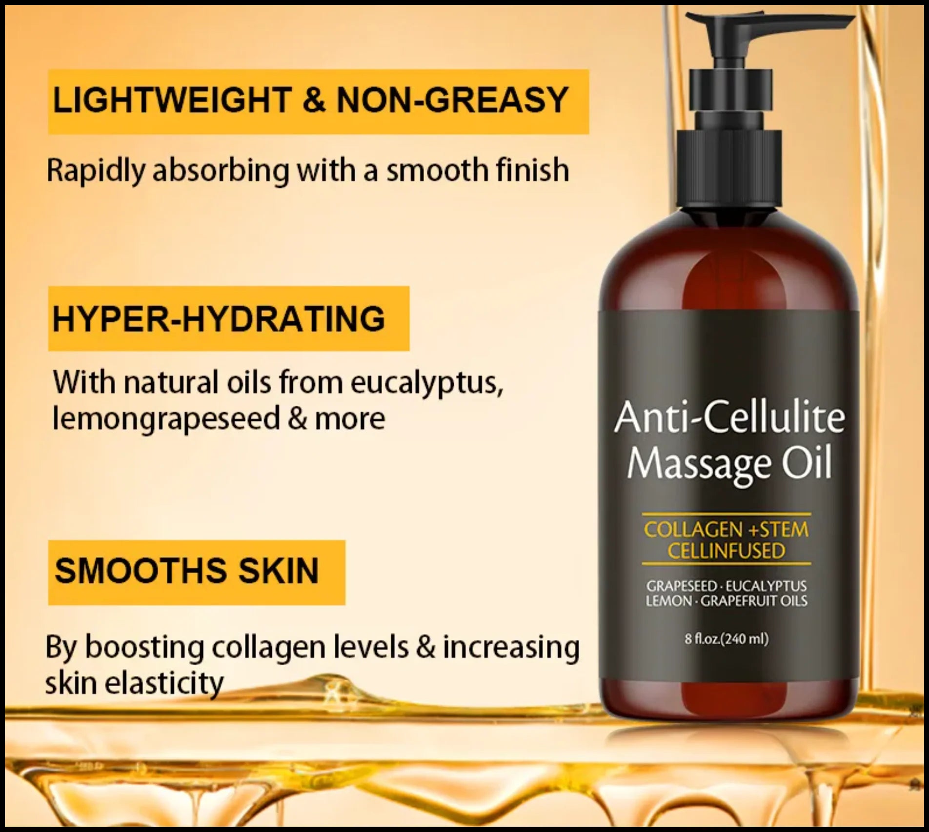 Collagen Firming Anti-Cellulite Body Oil – Skin-Smoothing Massage Oil (8 fl oz)